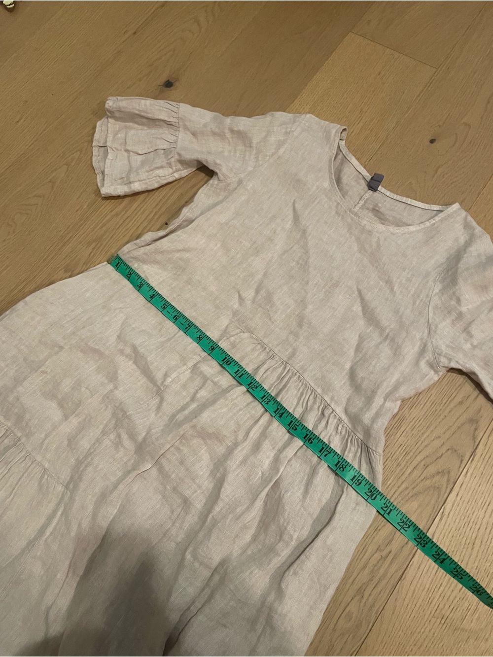 Neutral Linen Tiered Midi Dress in Beige - Picture 9 of 10